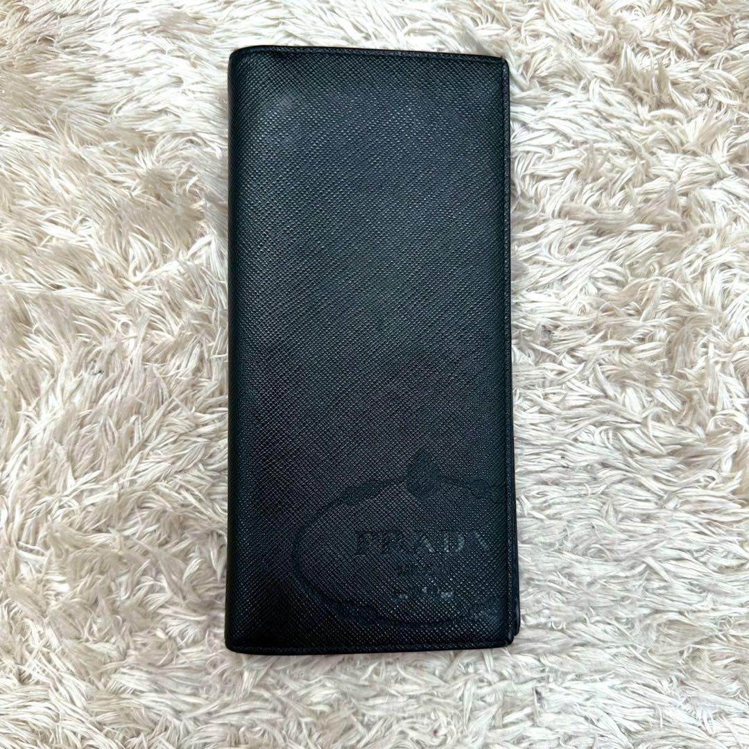 【極美品】プラダ 長財布 二つ折り財布 ブラック ジャガード サフィアーノ