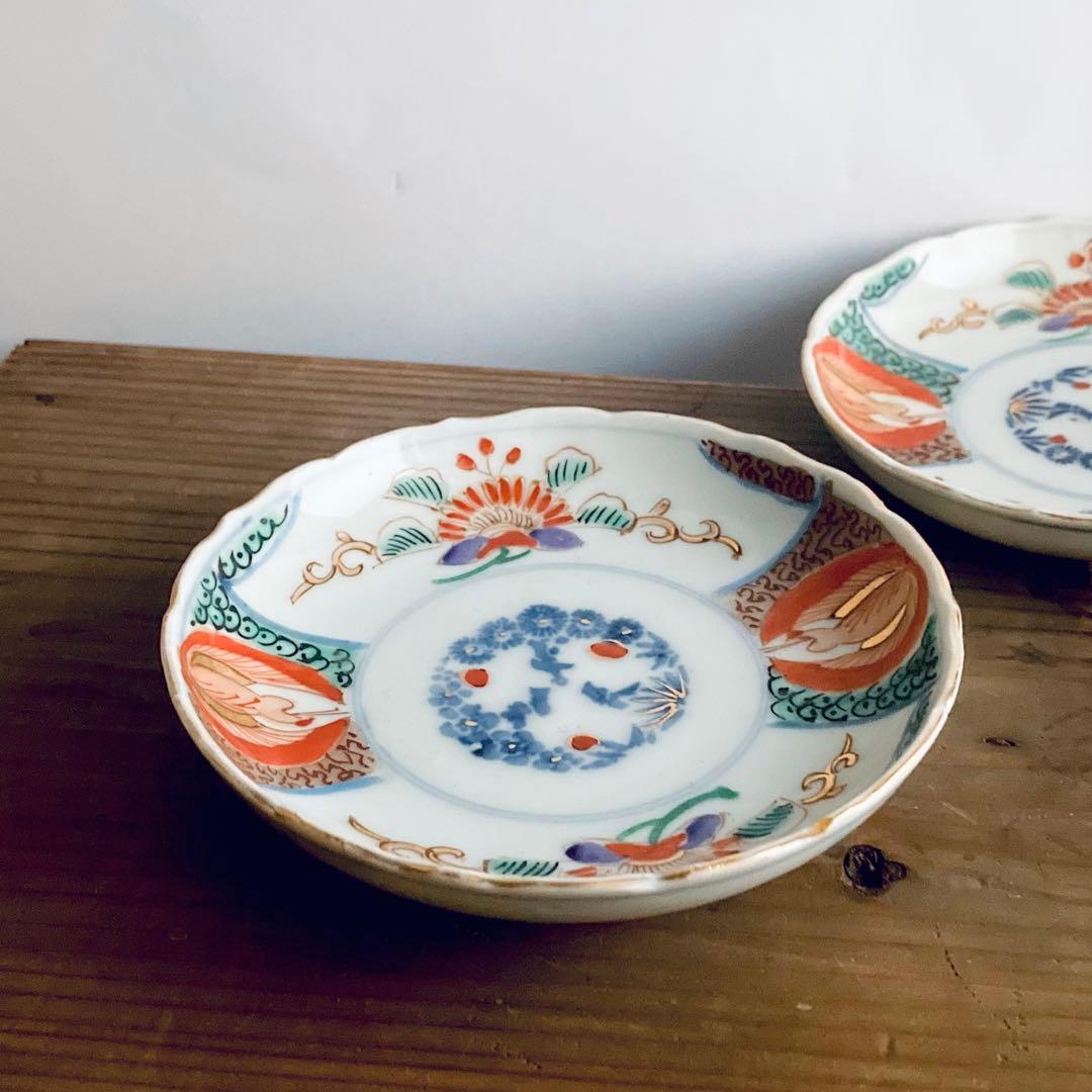 金彩赤絵鶴唐花皿　伊万里焼や青郊窯、大聖寺伊万里、古伊万里や九谷焼、龍峰窯好きに