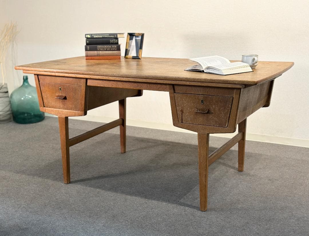 北欧ヴィンテージ　デンマーク　デスク　両面引き出し　天板拡張　ダイニングテーブル
