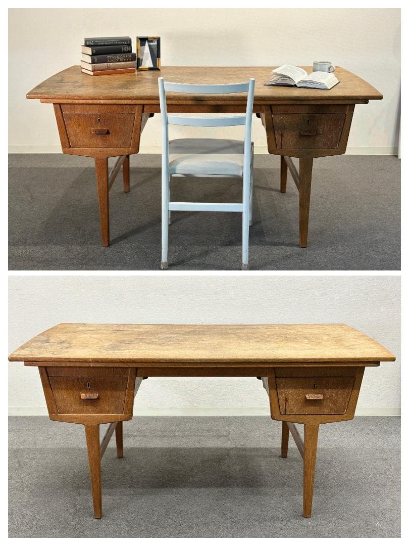 北欧ヴィンテージ　デンマーク　デスク　両面引き出し　天板拡張　ダイニングテーブル