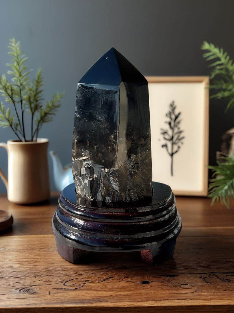 ⭐️モリオンポイント♡BIGサイズ　木の専用台座セット　魔除け　邪鬼　浄化　⭐️