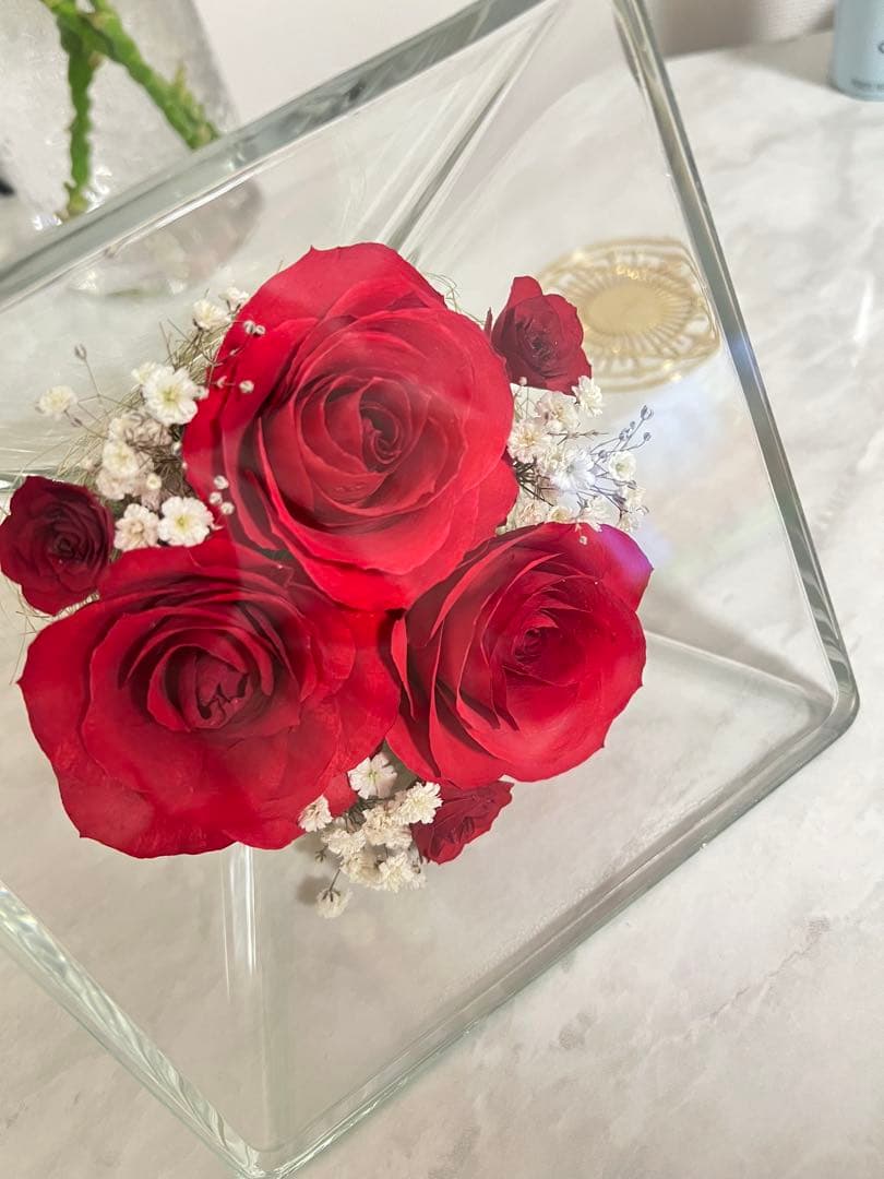 【日比谷花壇本店】ガラスケース 薔薇プリザmini