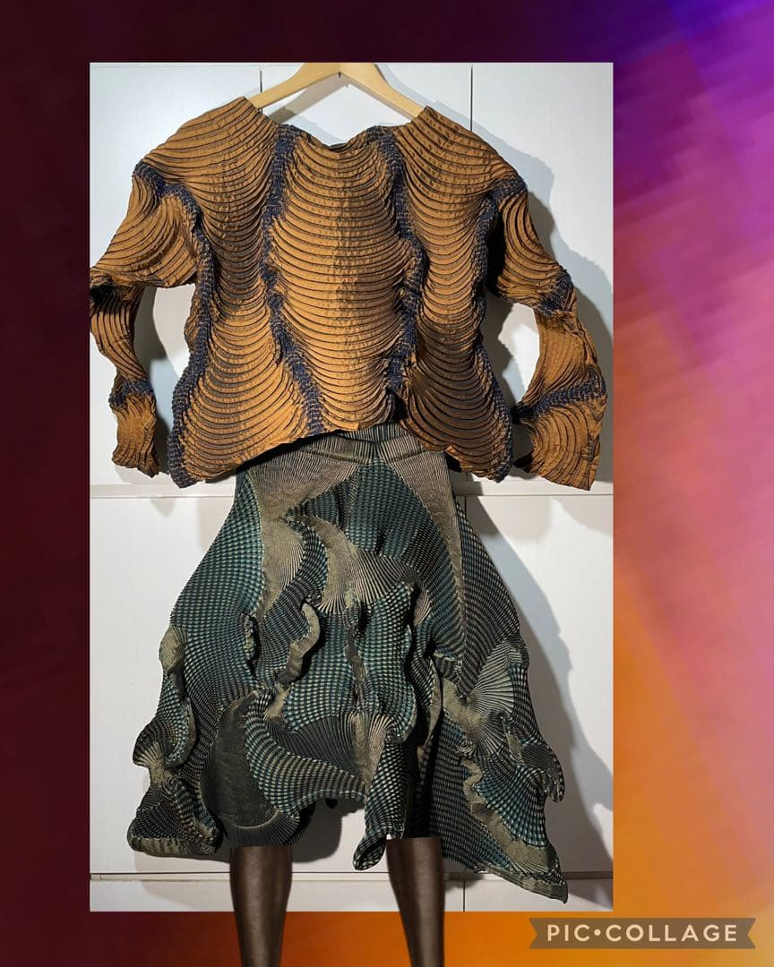 issey miyake 長袖 ２ ブラウン 波紋畝りスチームストレッチ