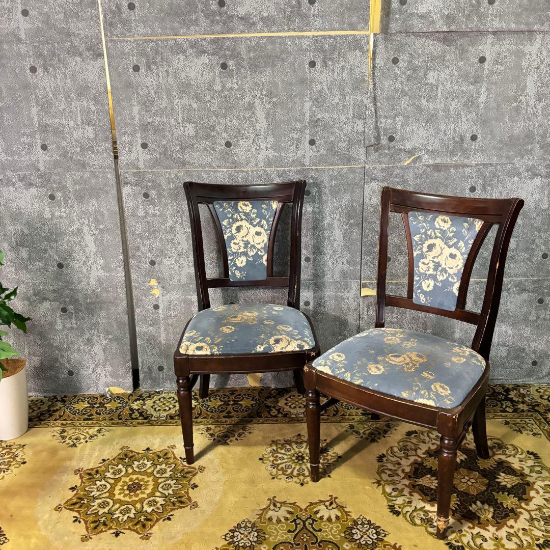 ꧁カリモク家具 karimoku꧂花柄ダイニングチェア2脚 食卓椅子 いす イス