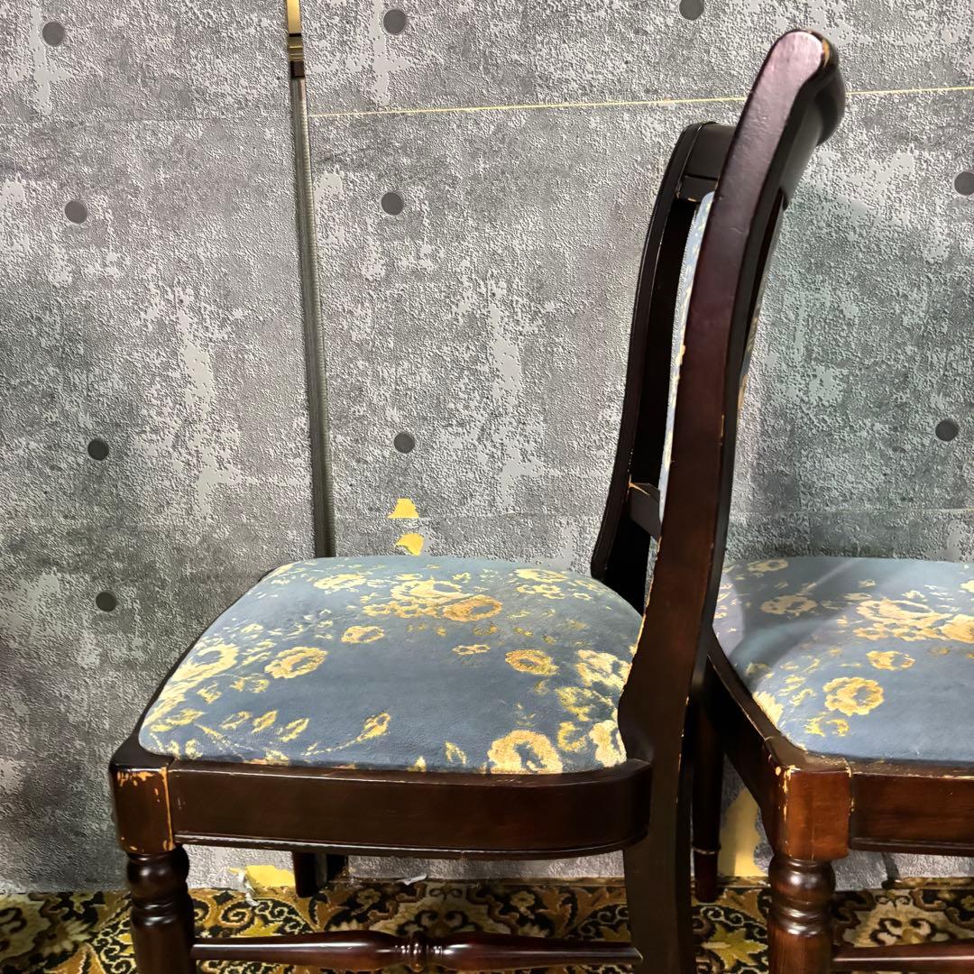 ꧁カリモク家具 karimoku꧂花柄ダイニングチェア2脚 食卓椅子 いす イス