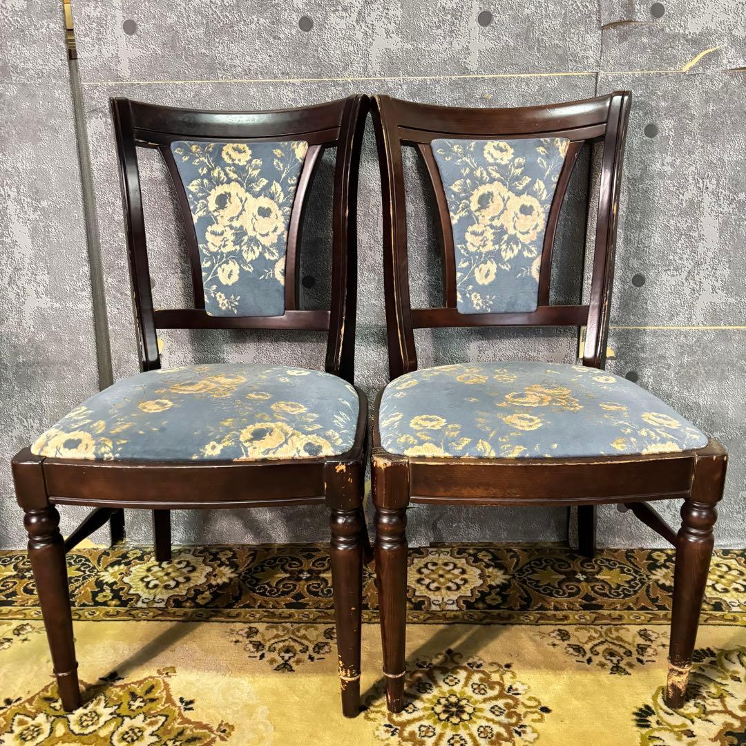 ꧁カリモク家具 karimoku꧂花柄ダイニングチェア2脚 食卓椅子 いす イス