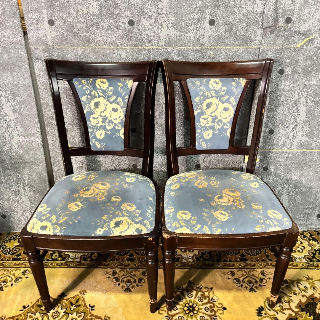 ꧁カリモク家具 karimoku꧂花柄ダイニングチェア2脚 食卓椅子 いす イス