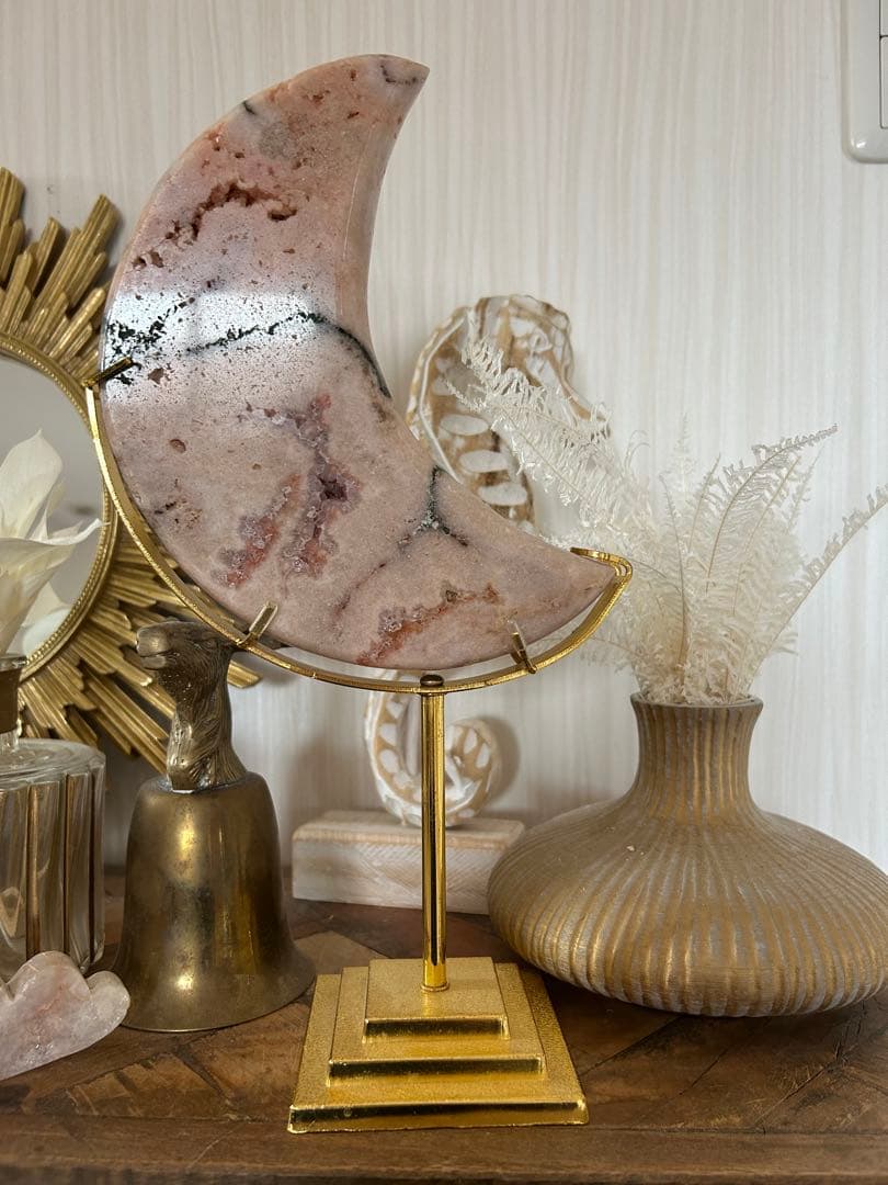 【天然石 モスアゲート｜月型オブジェ｜インテリアに最適】