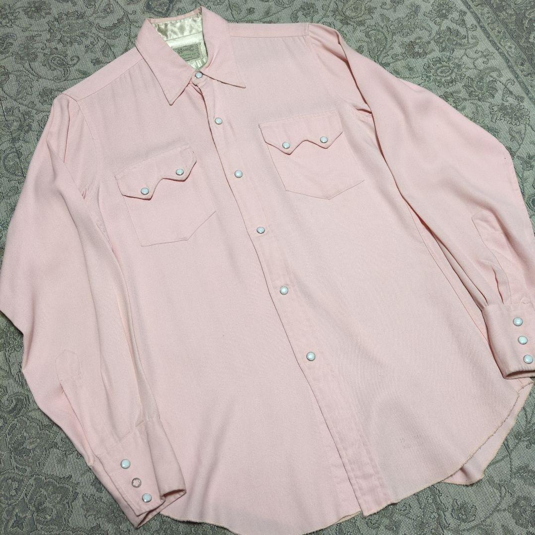 50s HbarC サーモンピンク レーヨンギャバシャツ