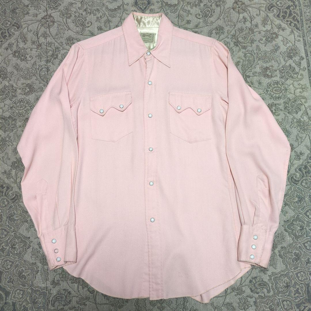 50s HbarC サーモンピンク レーヨンギャバシャツ