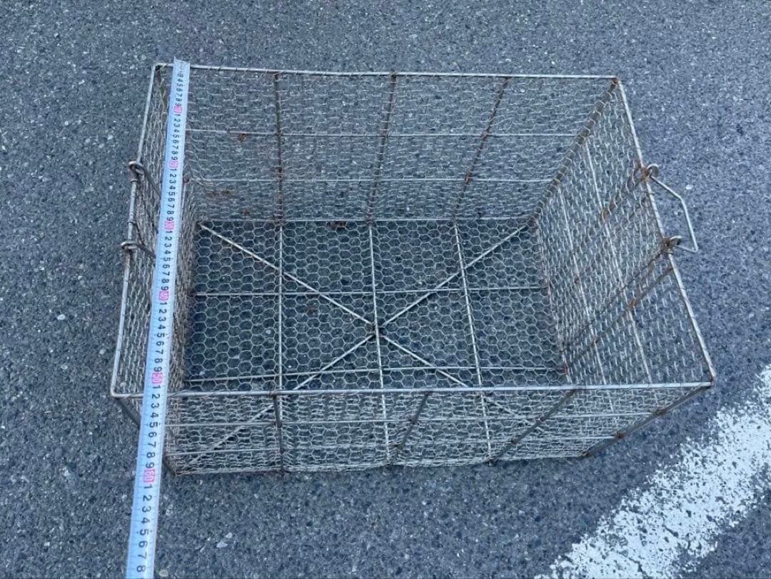 長方形　バスケット 約70cm x 49cm x 39cm ステンレス　亀甲金網