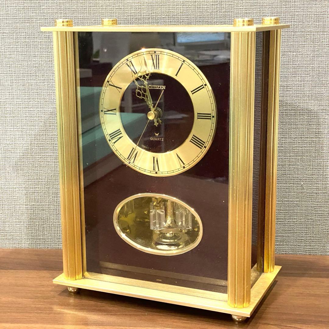 【CITIZEN】シチズン　 クオーツ 置時計 ゴールド/ワインレッド　稼働
