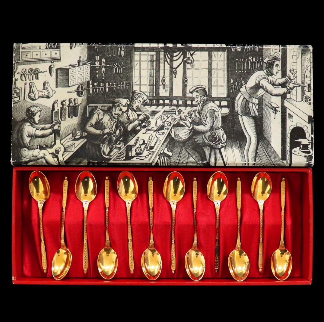 クリストフル 最高級箱付き 24金プレート ナターシャ装飾モカスプーン 12本