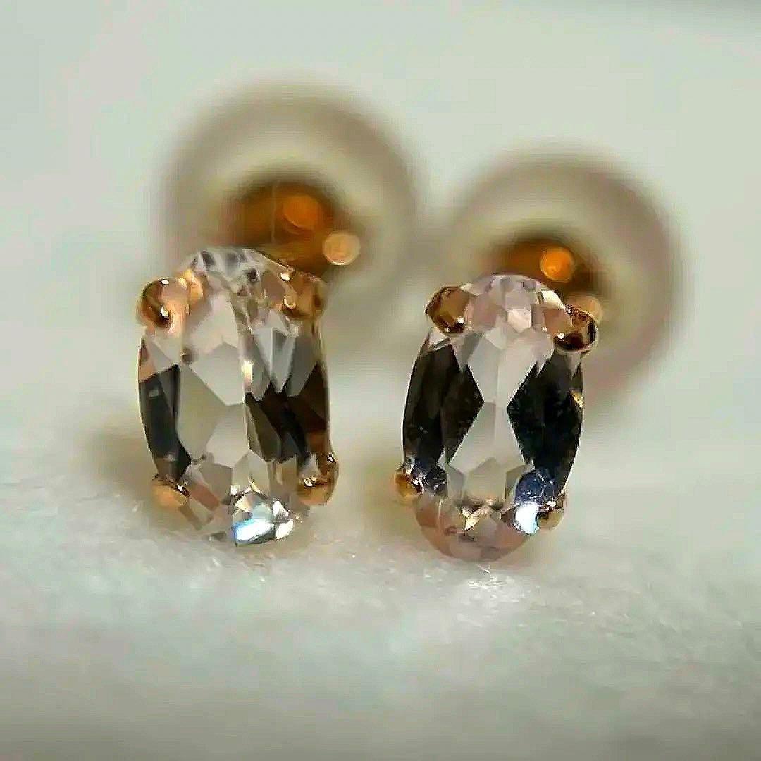 新品　モルガナイト　k18PG 一粒ピアス　0.18ct×2 スタッドピアス
