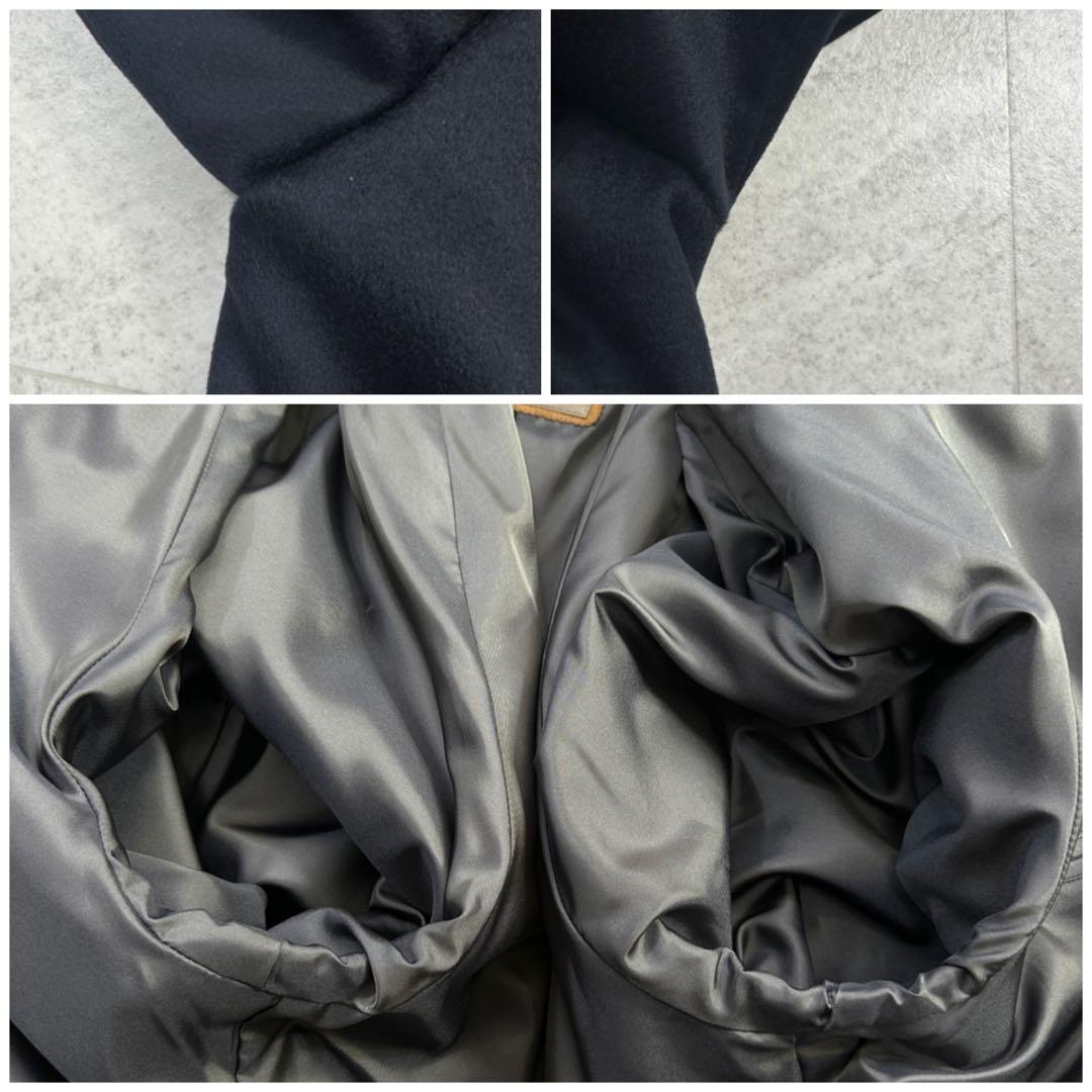 美品 大きいサイズ【SANYO】カシミヤ ウール ステンカラーコート 比翼 紺