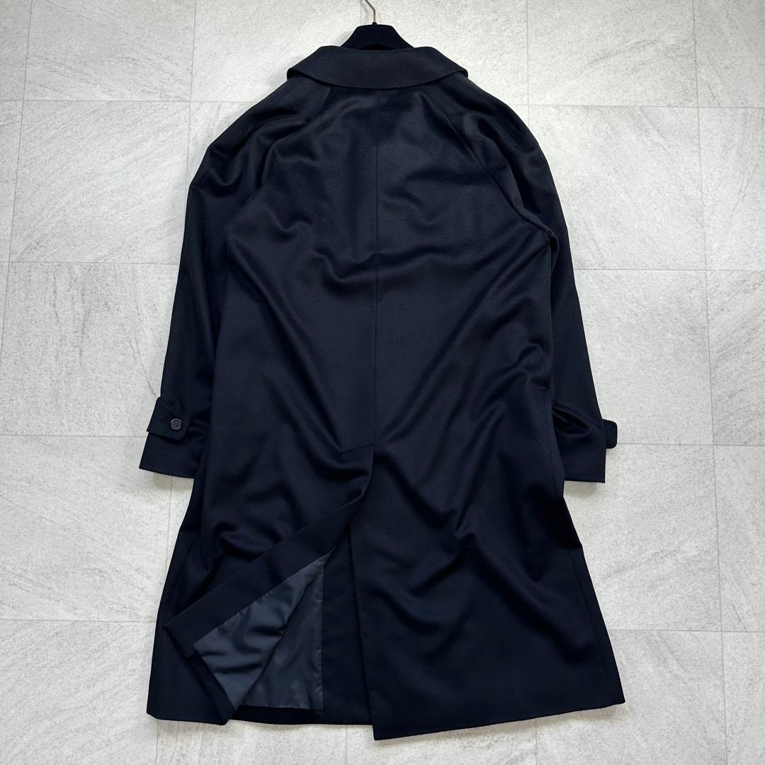 美品 大きいサイズ【SANYO】カシミヤ ウール ステンカラーコート 比翼 紺