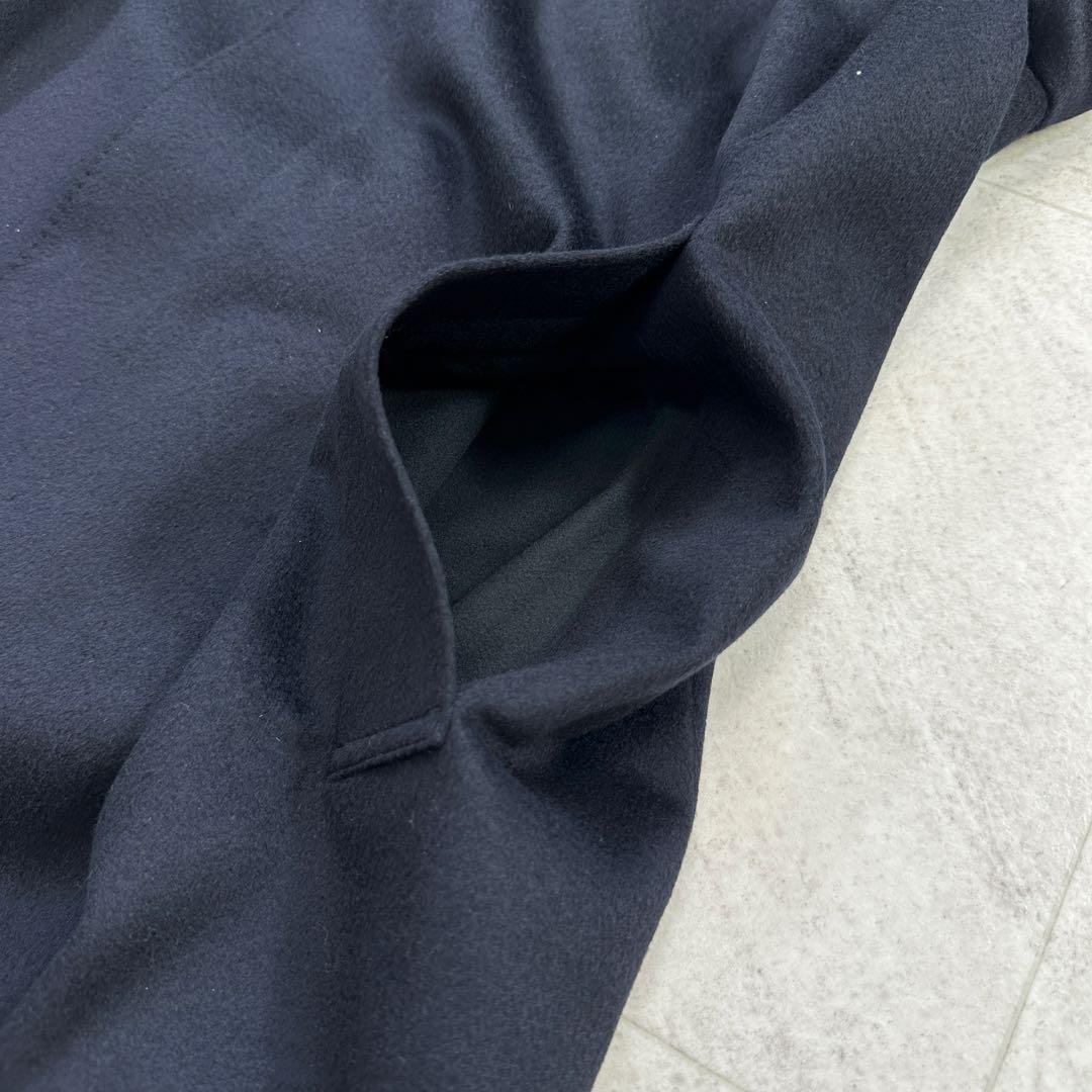 美品 大きいサイズ【SANYO】カシミヤ ウール ステンカラーコート 比翼 紺