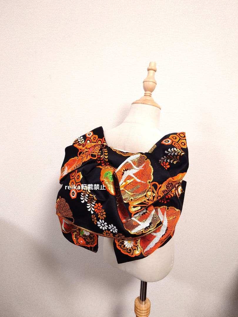 七五三　ジュニア帯　作り帯　正絹　一点物　鶴柄