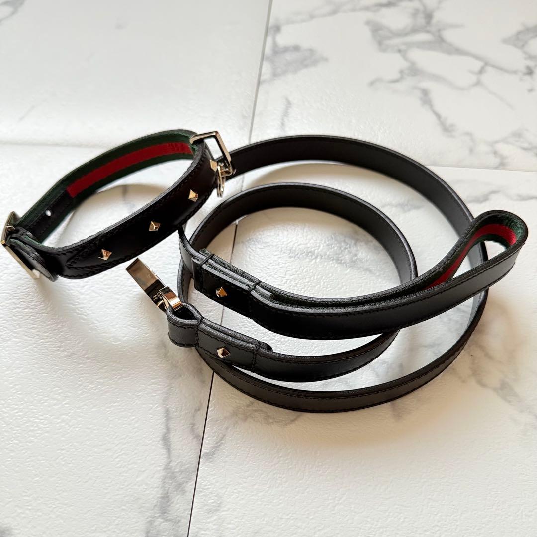 グッチ ドッグ スタッズ シェリーライン 首輪 リード セット ブラック 未使用