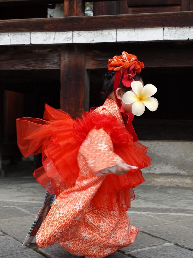 被布　被布チュール　被布エプロン　3歳　七五三　赤　被布ドレス　チュール被布