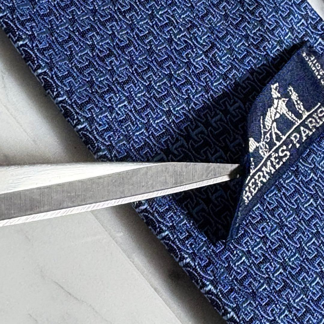 HERMES ネクタイ ブルー ネイビー H柄 パターン柄 ファソネ