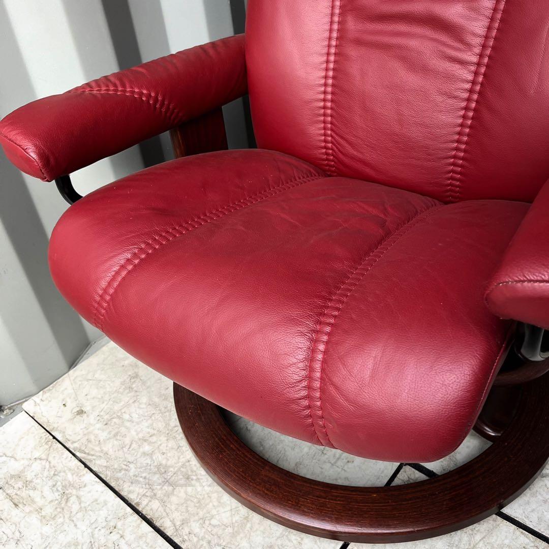 取付無料！エコーネス ストレスレス コンサル M 本革レッドリクライニングソファ