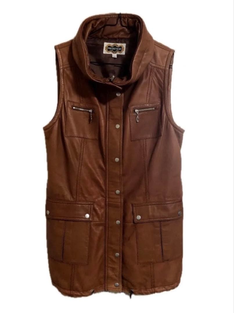【高級 10万円】レザージャケット　レザーベスト 本革　ベスト ラム ブラウン