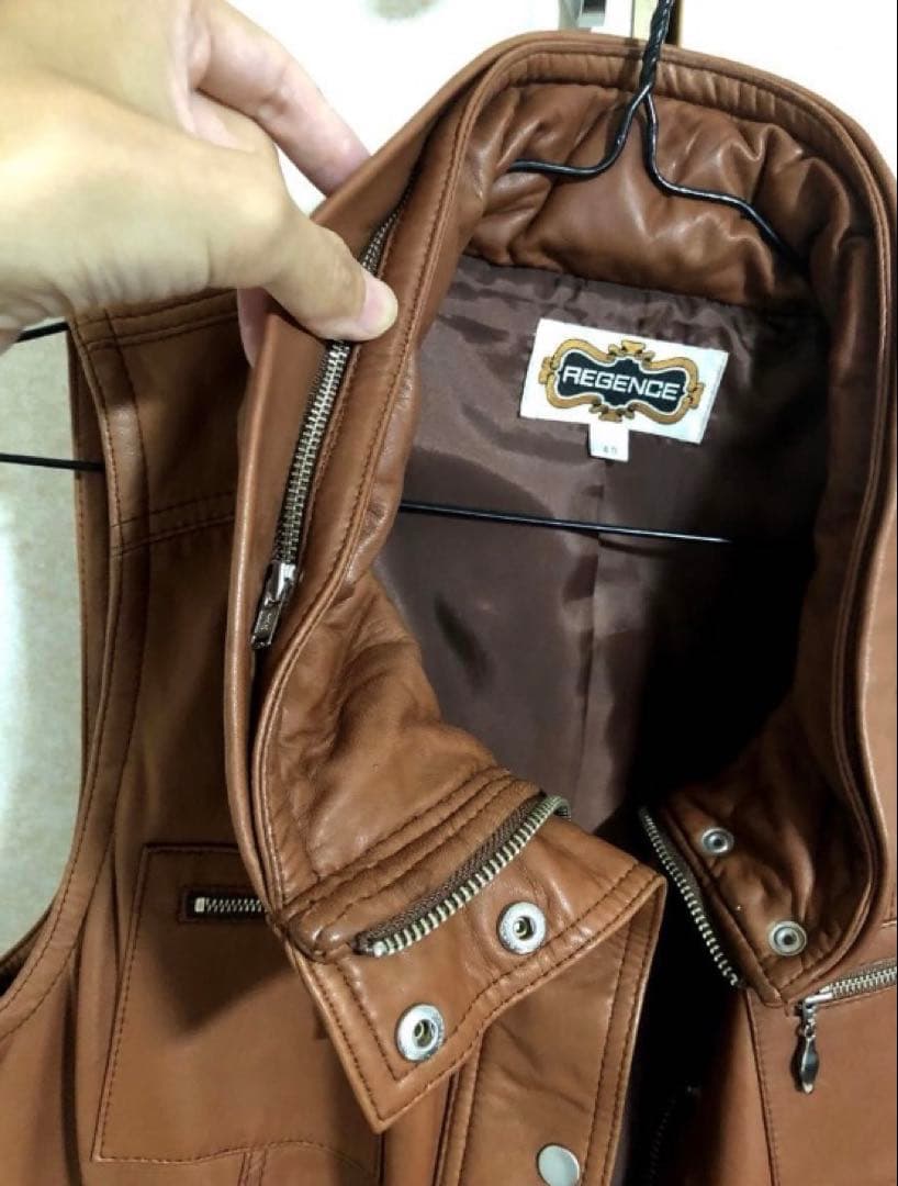 【高級 10万円】レザージャケット　レザーベスト 本革　ベスト ラム ブラウン