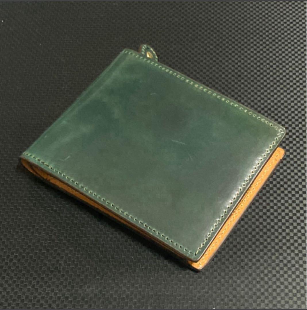シェルコードバン ロカド社製 二つ折り 財布 馬革 ダークグリーン 未使用品
