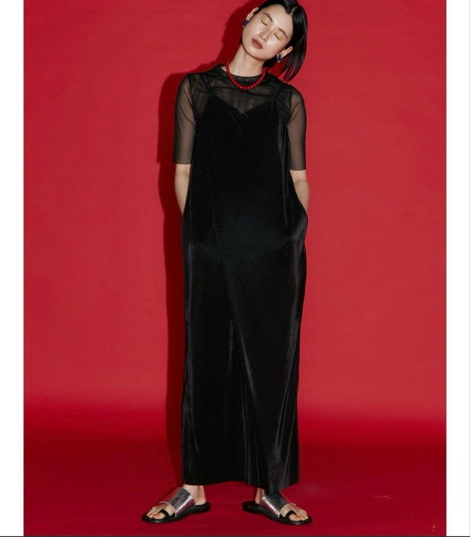 美品⚑アンスリード クリスタルプリーツ オールインワン ブラック 36