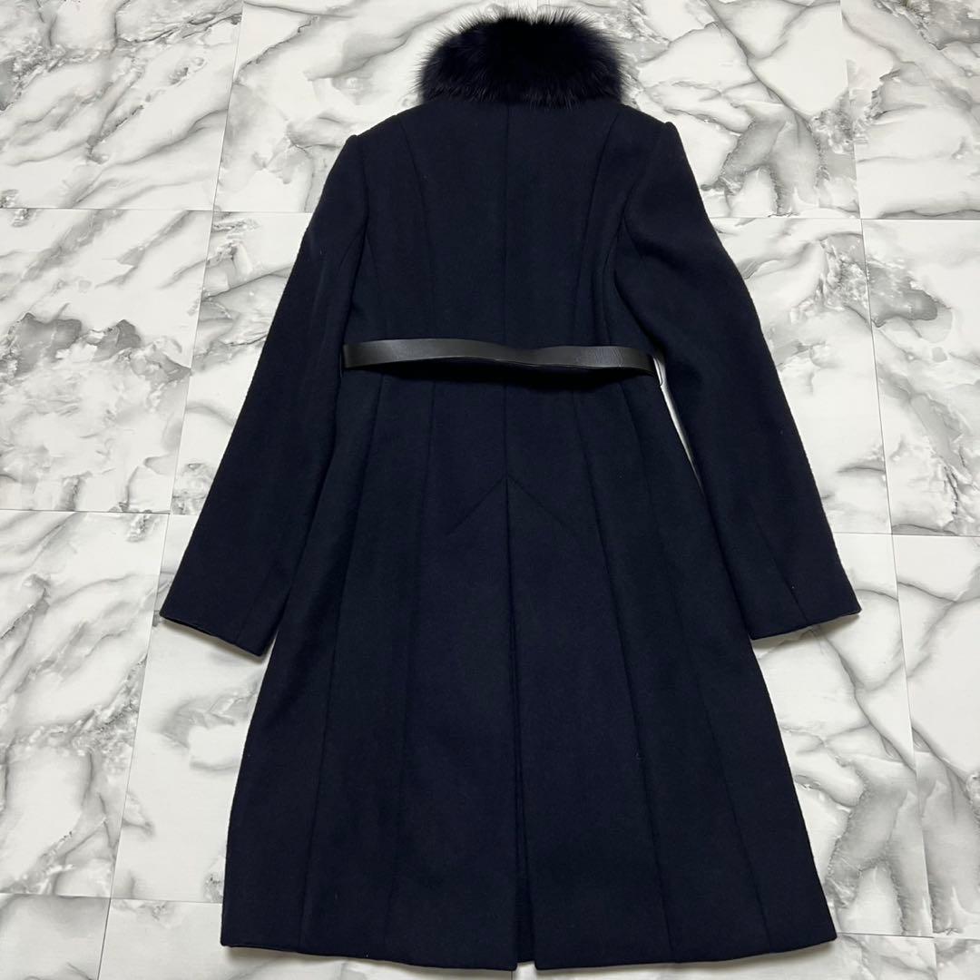 【美品】エポカ　2way ロングコート　フォックスファー　ステンカラー　ネイビー