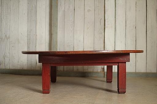 古い木製折り畳み丸テーブル　ちゃぶ台　天然木