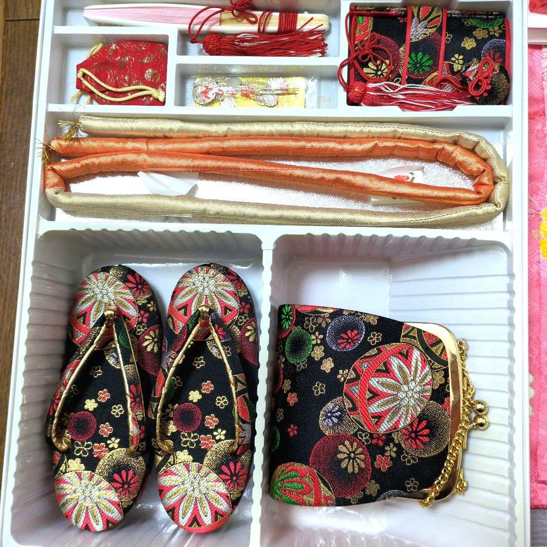 七五三フルセット　正絹　七歳　桜鞠文　1回着用　金駒刺繍　暈し染め　金彩　京友禅