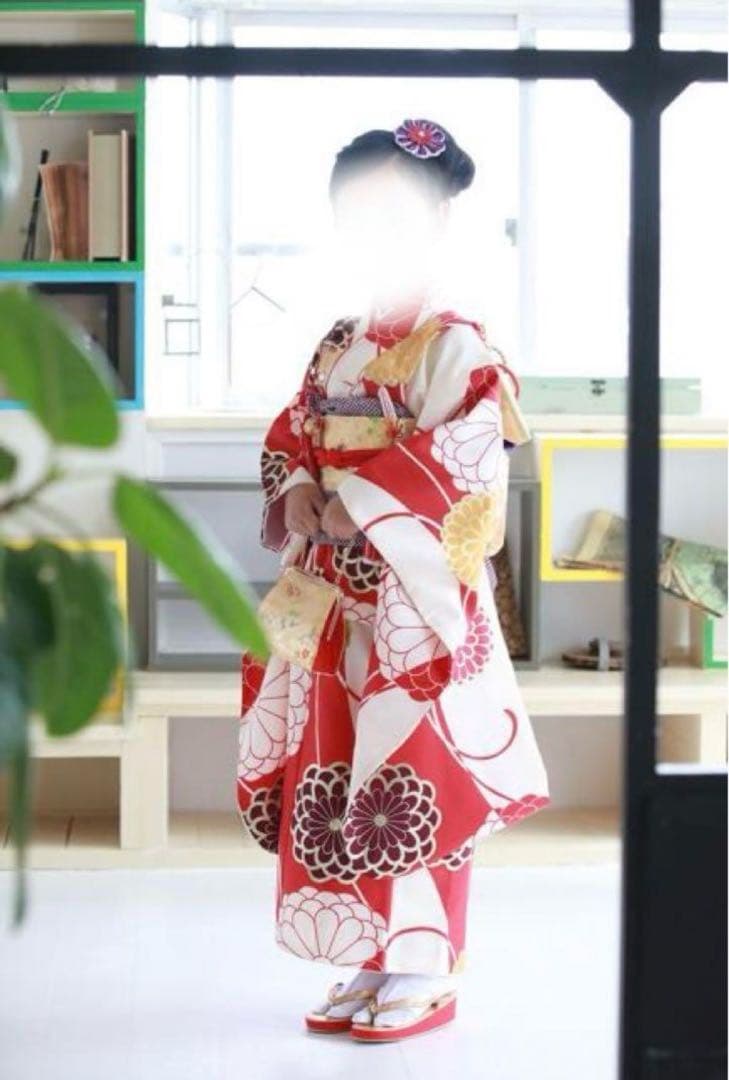 【美品】赤色花柄着物 7歳女の子　七五三
