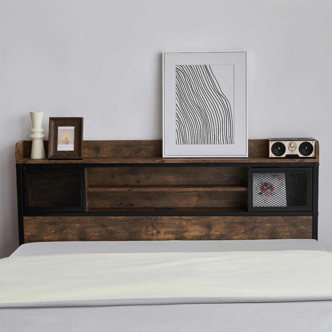 数量限定！売切ゴメン　D・ダブル　高級ベッドフレーム・コンセント付き　BROWN