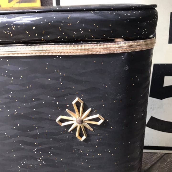 レア！50s黒×金USAアメリカアンティークランドリーボックスミッドセンチュリー