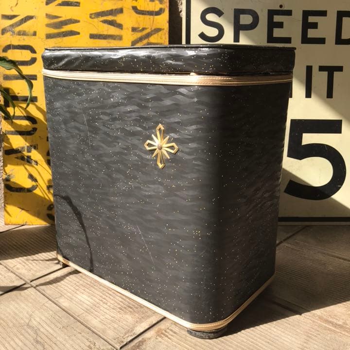 レア！50s黒×金USAアメリカアンティークランドリーボックスミッドセンチュリー