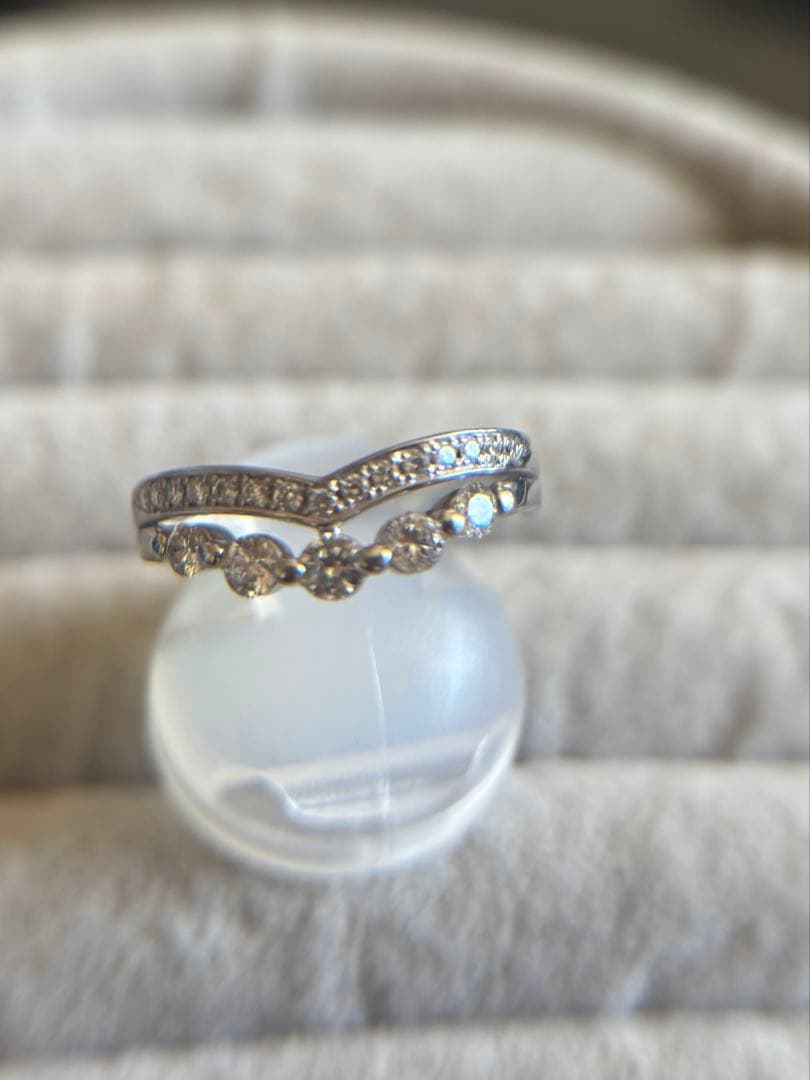 2/12だけ　ダイヤモンド　V字リング　2連　PT900