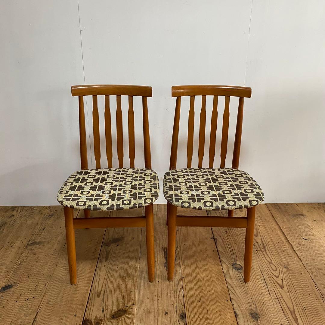 2脚セット ヴィンテージ ダイニングチェア 椅子 木製 レトロ モダン y48