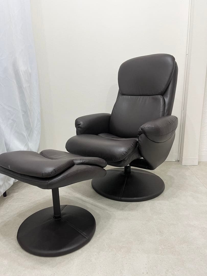 【tamukou】黒 リクライニングチェア オットマン付