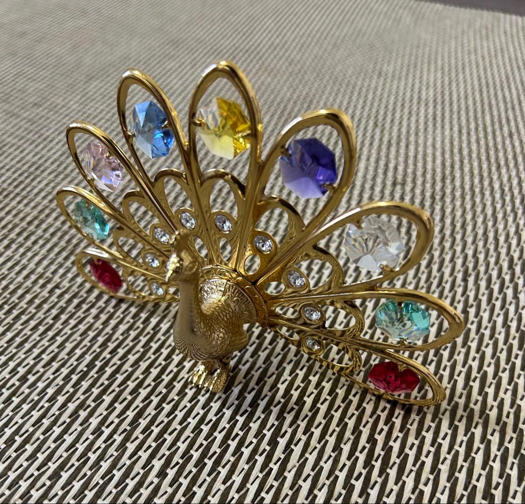 提高财运　馬車と孔雀の装飾置物セット　古玩　幸运