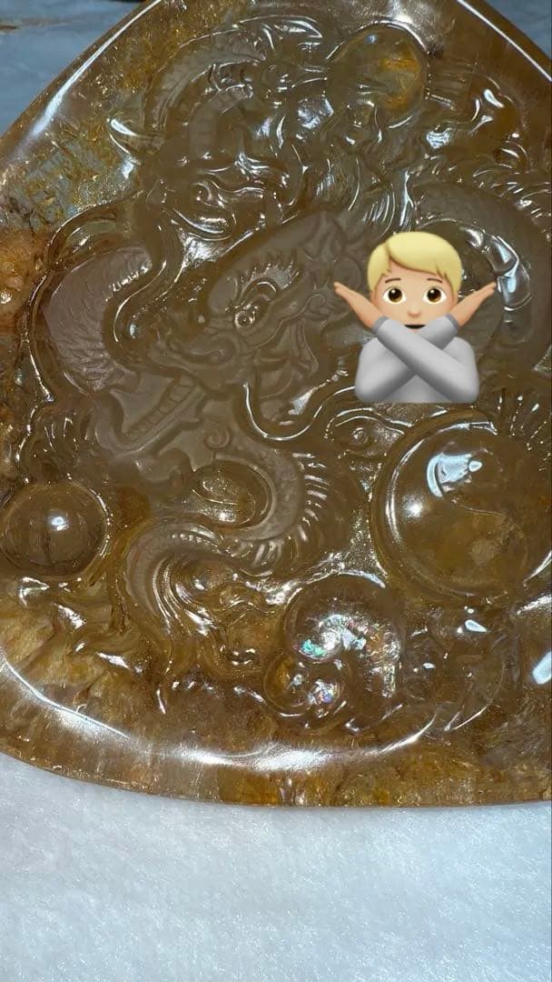 彫刻原石龍神様 宝珠 陰陽太極図 雲文 ゴールデンヒーラー リモナイト 虹 置物