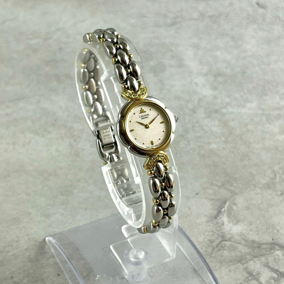 稼働✨SEIKO CREDOR 18KT 天然ダイヤ12P レディース腕時計