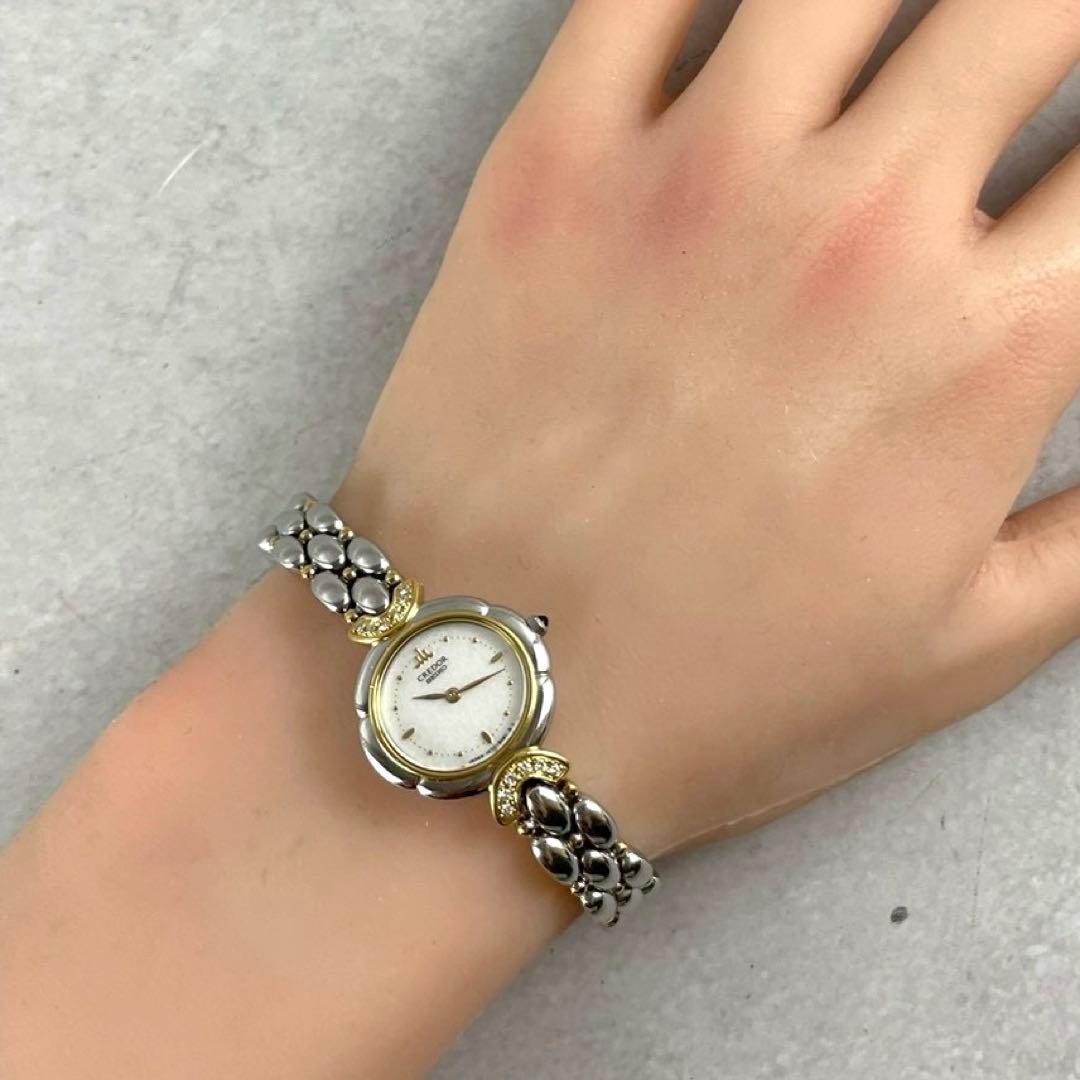 稼働✨SEIKO CREDOR 18KT 天然ダイヤ12P レディース腕時計
