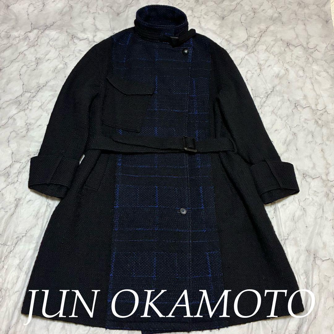 JUN OKAMOTO 高年式 ベルト付 ダブル ロングコート チンストラップ