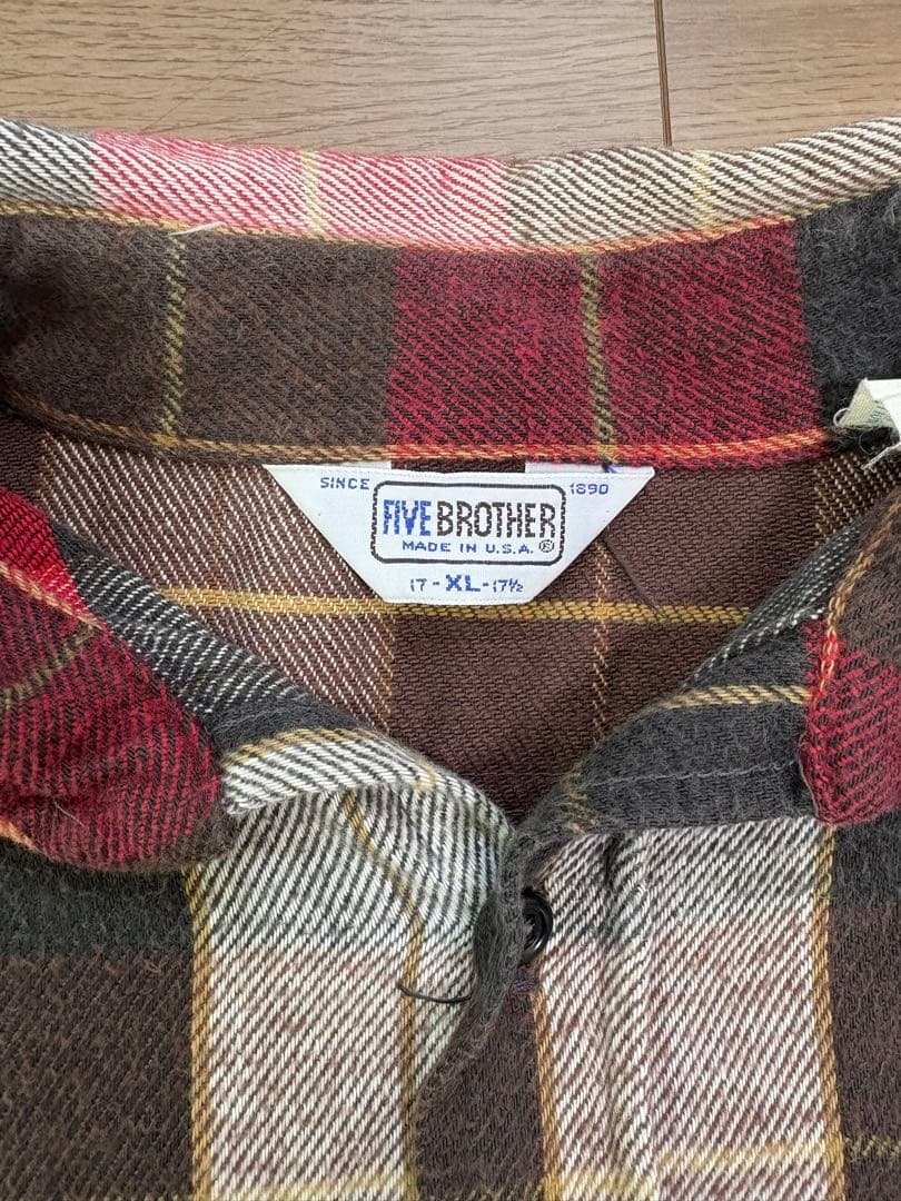 70s FIVE BROTHER ネルシャツ USA製 XL レアカラー
