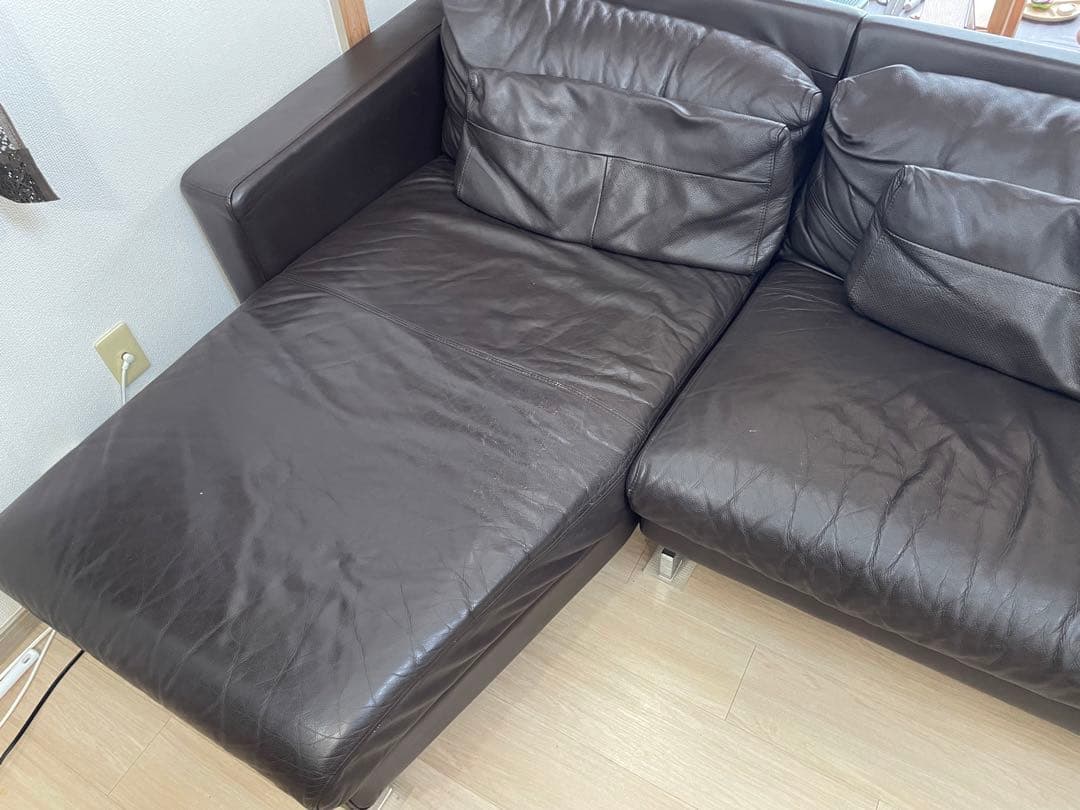 ダークブラウン レザー L字型ソファ　引き取り希望