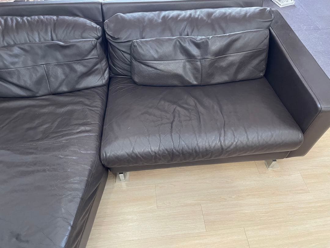 ダークブラウン レザー L字型ソファ　引き取り希望