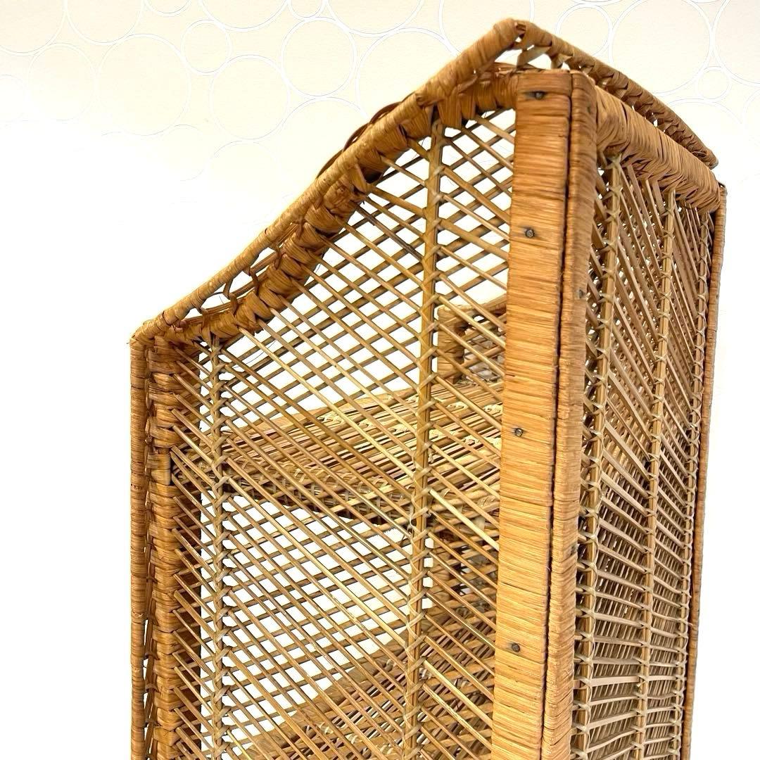 【希少】ラタンラック 4段 籐製シェルフ 収納家具 アンティーク 昭和レトロ