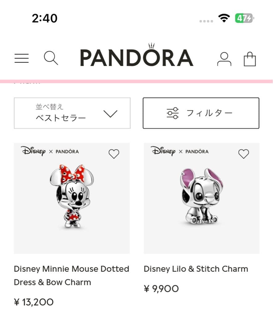 pandora パンドラ　ディズニーミニーとミッキー　チャーム